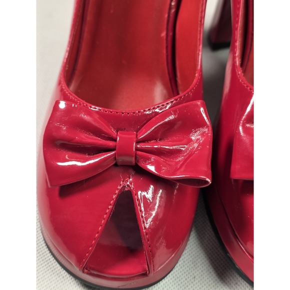 Vintage Tuk  Pattan Leather Shoes Open Toe, Red Chunky Heel Size 9, Pinup, 50s main image 1